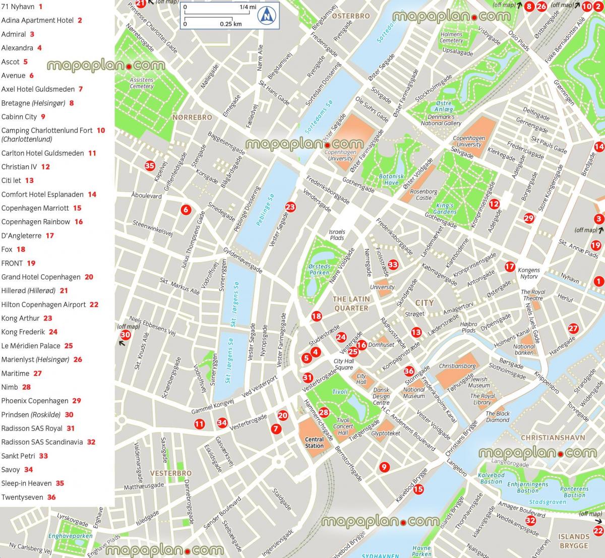 Mappa delle attrazioni di Copenaghen