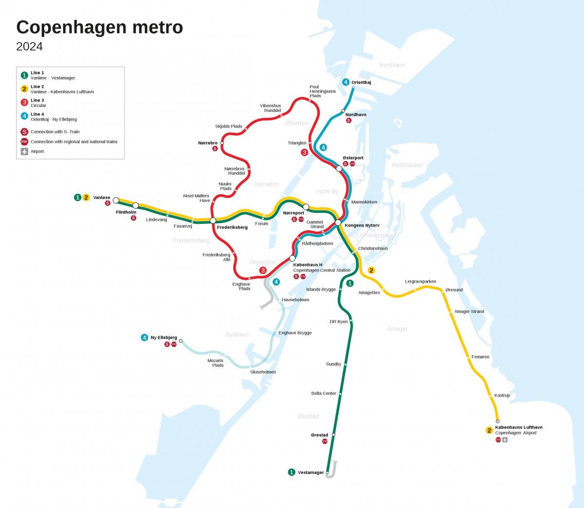 Mappa delle stazioni della metropolitana di Copenaghen